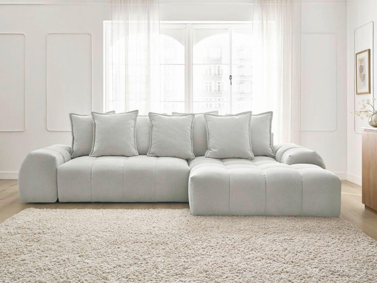 ECKSCHLAFSOFA EVEREST  mit Rücken echt, Armteil links, Armteil rechts Struktur Hellgrau  - Hellgrau/Schwarz, MODERN, Kunststoff/Textil (318/180cm) - Livetastic