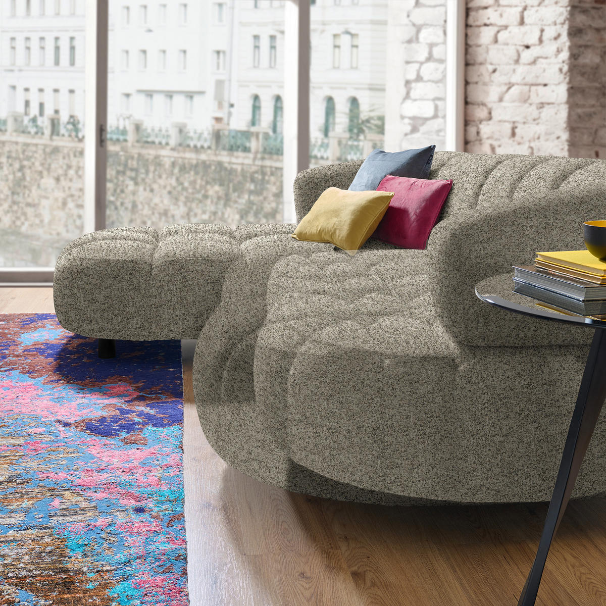 ECKSOFA Hellbraun Webstoff  - Hellbraun/Schwarz, Design, Holz/Textil (183/284cm) - Welnova