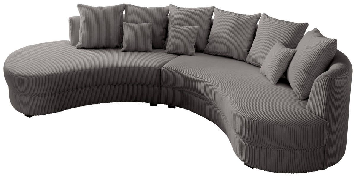 Wohnlandschaft inkl. Hocker Grau Cord  - Schwarz/Grau, Design, Kunststoff/Textil (160/300cm) - Livetastic