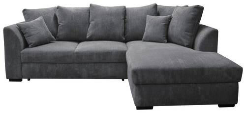 ECKSOFA inkl.Funktionen Anthrazit Cord  - Anthrazit/Schwarz, Design, Kunststoff/Textil (259/174cm) - Cantus