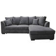 ECKSOFA in Cord Anthrazit  - Anthrazit/Schwarz, Design, Kunststoff/Textil (259/174cm) - Cantus