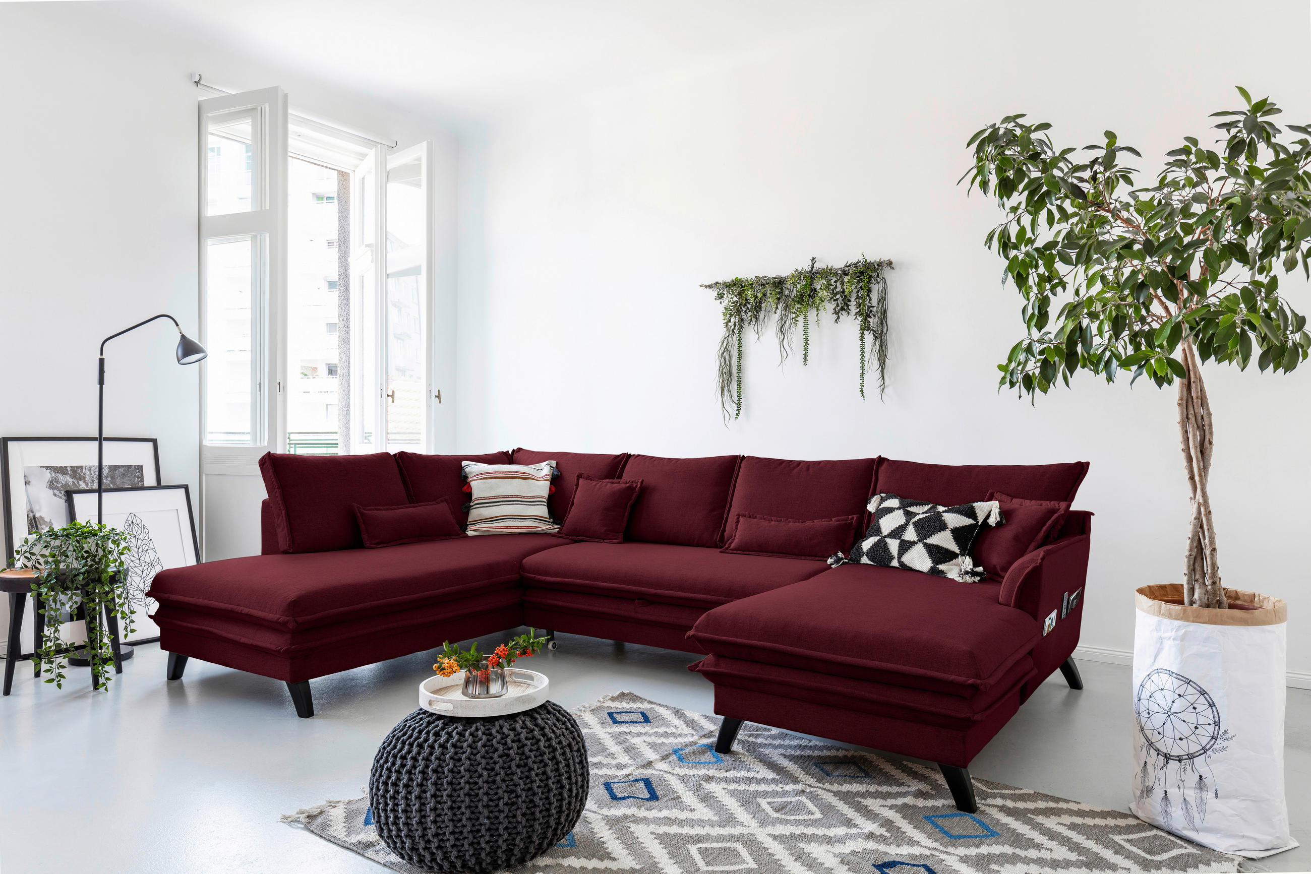 SEDACÍ SOUPRAVA, textil, bordeaux - bordeaux/černá, Design, dřevo/textil (200/300/150cm) - P & B