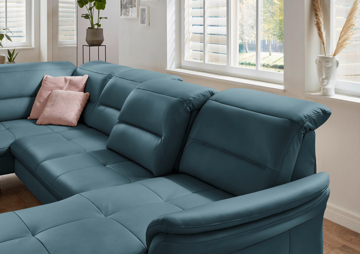 WOHNLANDSCHAFT in Echtleder Blau  - Blau/Schwarz, Design, Leder/Metall (206/336/181cm) - Beldomo Speed