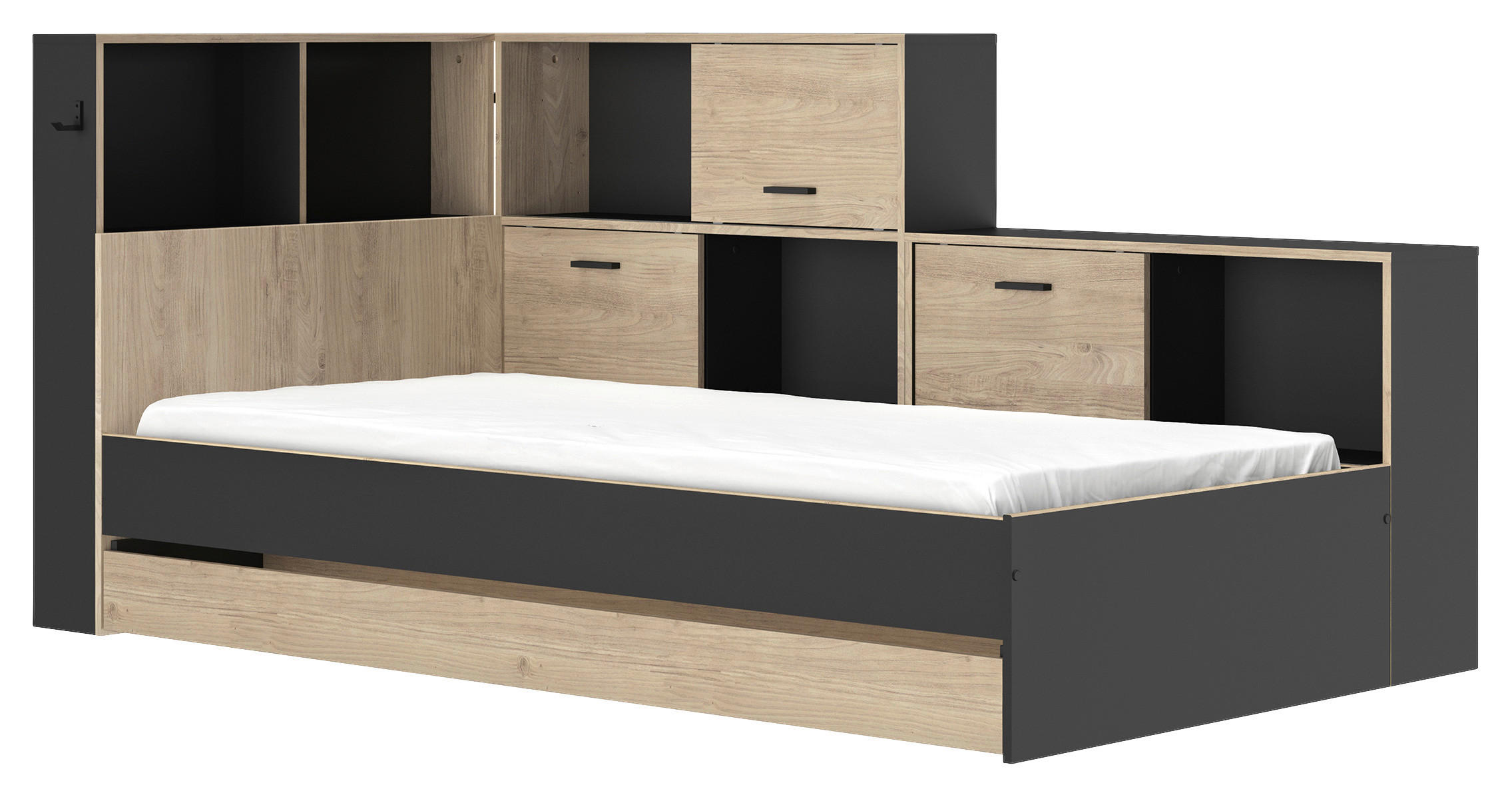 STAURAUMBETT 90/200 cm  in Schwarz, Kastanienfarben  - Kastanienfarben/Schwarz, MODERN, Holzwerkstoff (90/200cm) - MID.YOU