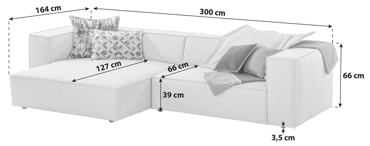 ECKSOFA around the block Weiß Echtleder  - Schwarz/Weiß, MODERN, Leder/Kunststoff (164/300cm) - Chilliano