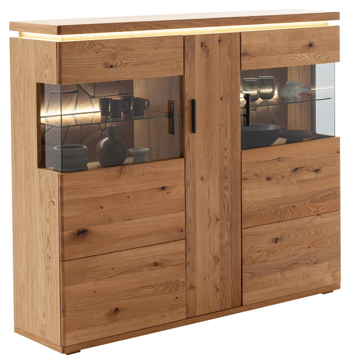 VYSOKÁ KOMODA, trámový dub, šedá, barvy dubu, 150/128/37 cm - šedá/barvy dubu, Natur, kov/dřevo (150/128/37cm) - Linea Natura