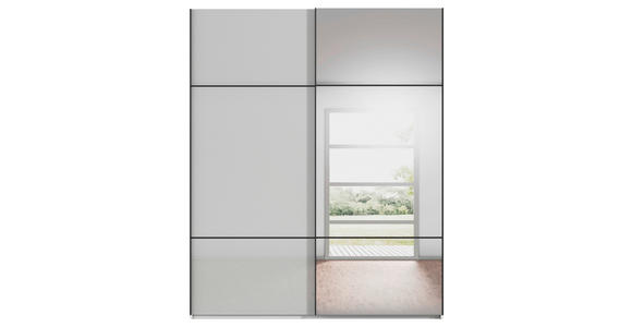 SCHWEBETÜRENSCHRANK 201/223/68 cm 2-türig Grau, Weiß - Schwarz/Weiß, KONVENTIONELL, Glas/Holzwerkstoff (201/223/68cm) - Novel