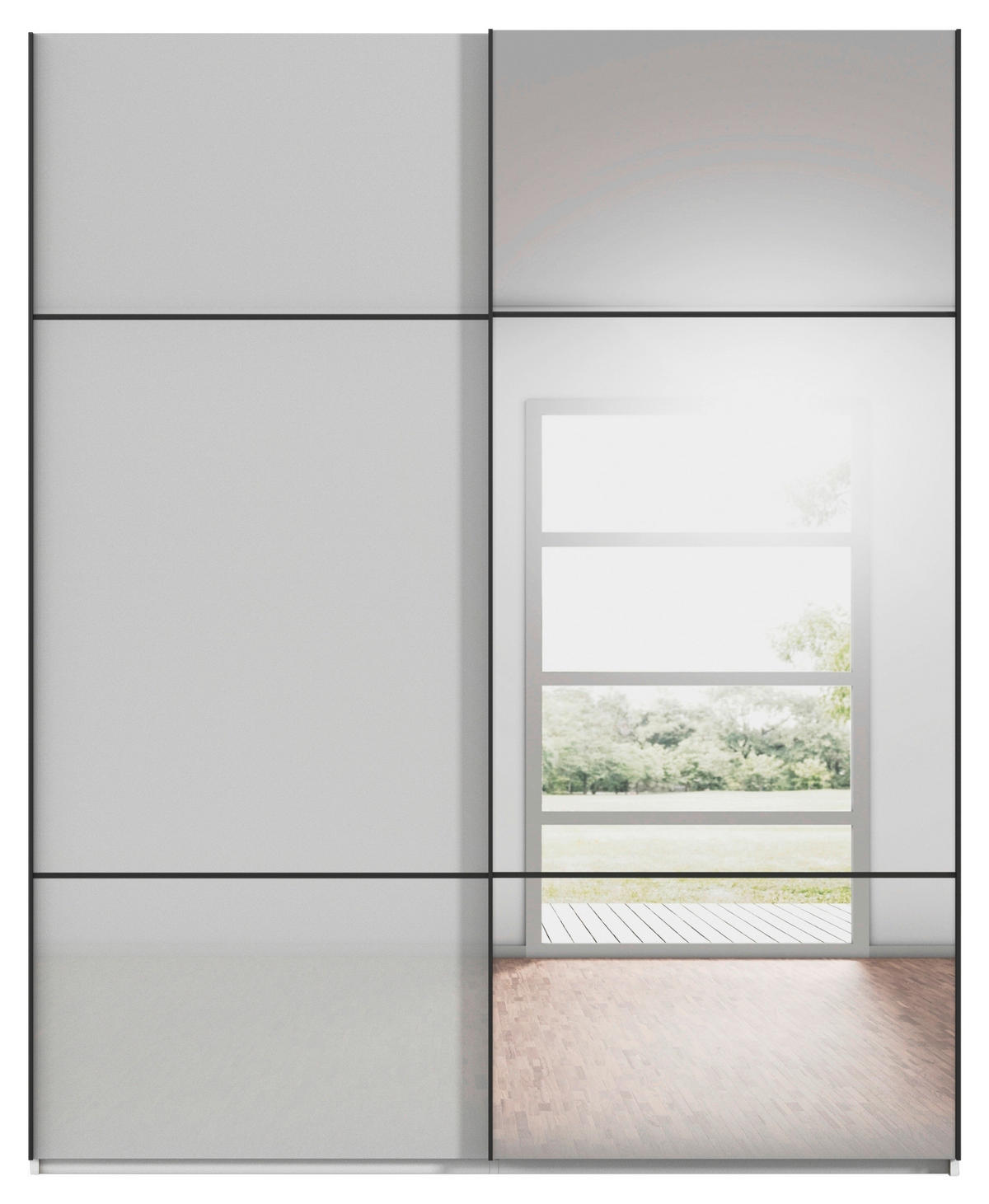 SCHWEBETÜRENSCHRANK  in Grau, Weiß  - Schwarz/Weiß, KONVENTIONELL, Glas/Holzwerkstoff (181/223/68cm) - Novel