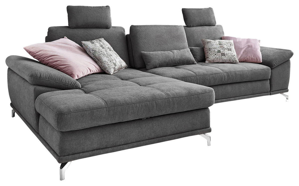 ECKSOFA in Flachgewebe Grau  - Silberfarben/Grau, Konventionell, Textil/Metall (176/301cm) - Sit & More