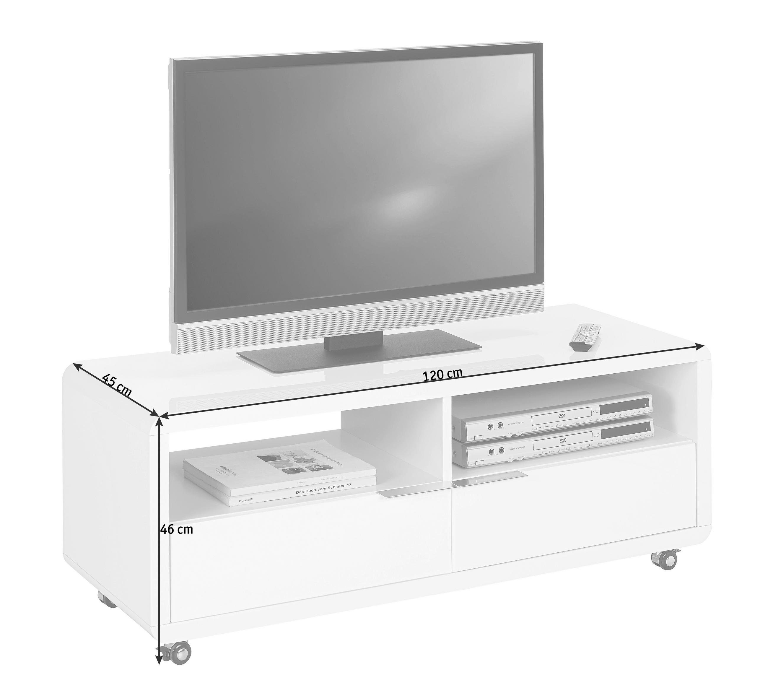 TV-ELEMENT - Chromfarben/Weiß Hochglanz, Design, Holzwerkstoff/Kunststoff (120/46/45cm) - Xora