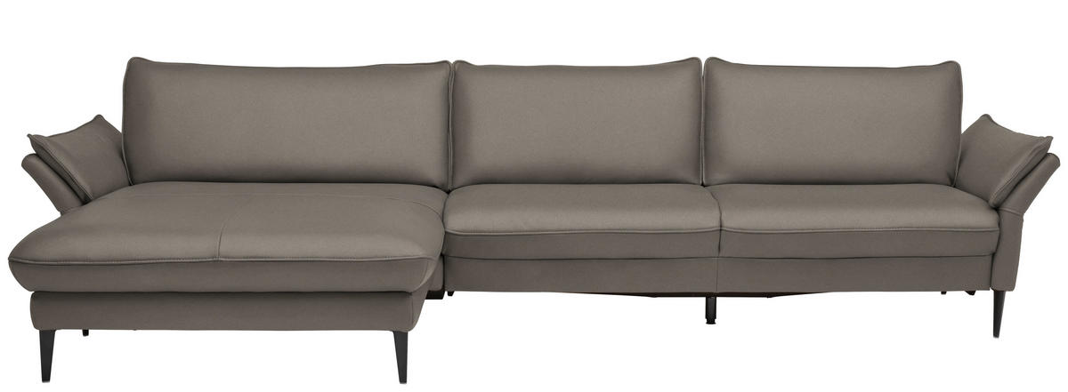 ECKSOFA in Echtleder Graubraun  - Graubraun/Schwarz, Design, Leder/Metall (172/334cm) - Valdera