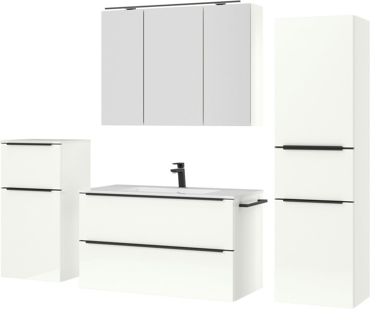 BADEZIMMER 5-teilig  in 191 cm  - Weiß Hochglanz/Schwarz, MODERN, Holzwerkstoff/Stein (191cm) - Nobilia