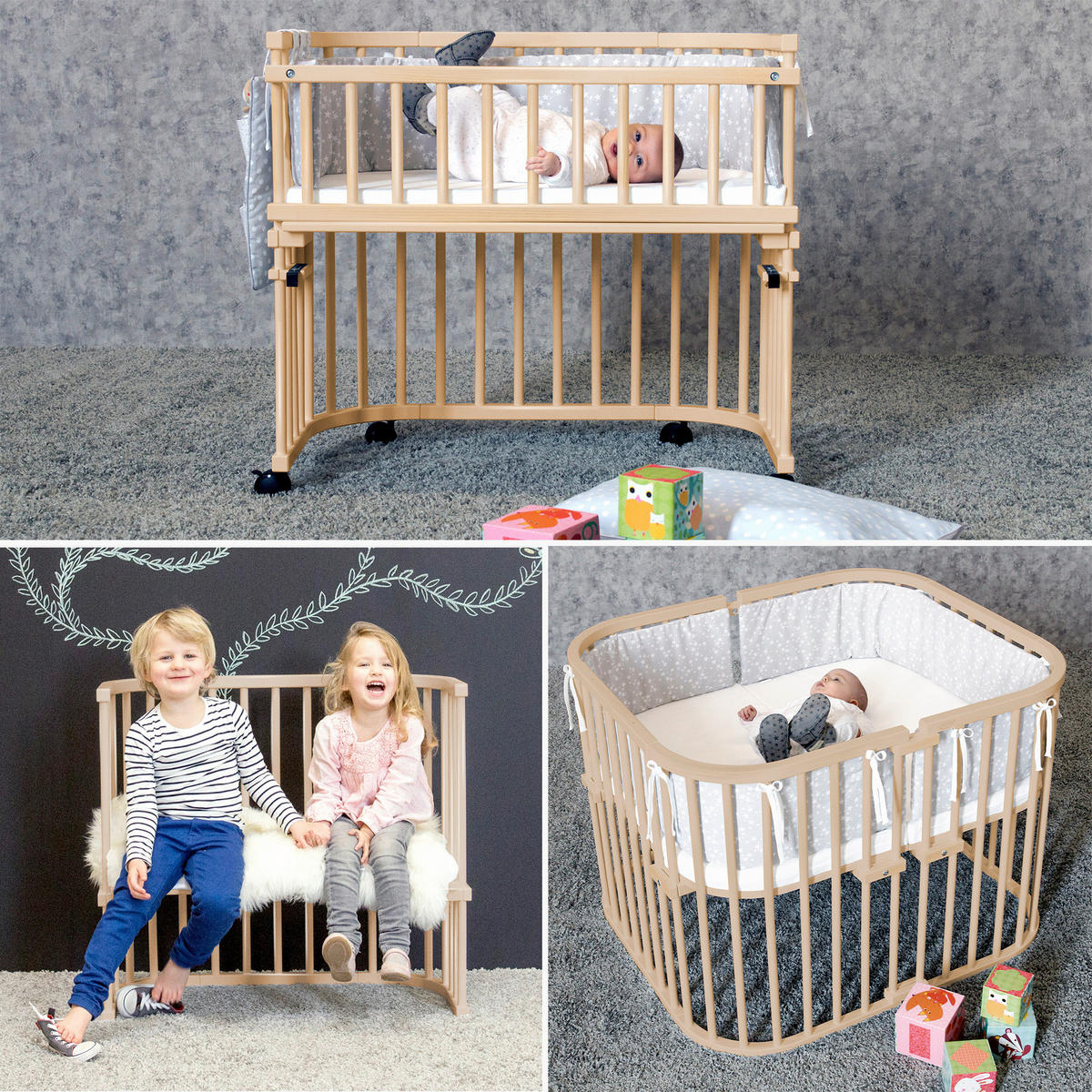 BEISTELLBETT 110/62/96,50 cm  - Naturfarben, Basics, Holz (110/62/96,50cm) - Babybay