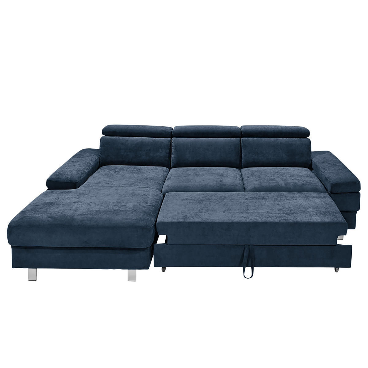 ECKSOFA in Webstoff Dunkelblau  - Silberfarben/Dunkelblau, Konventionell, Textil/Metall (260/82/182cm) - Trendmanufaktur