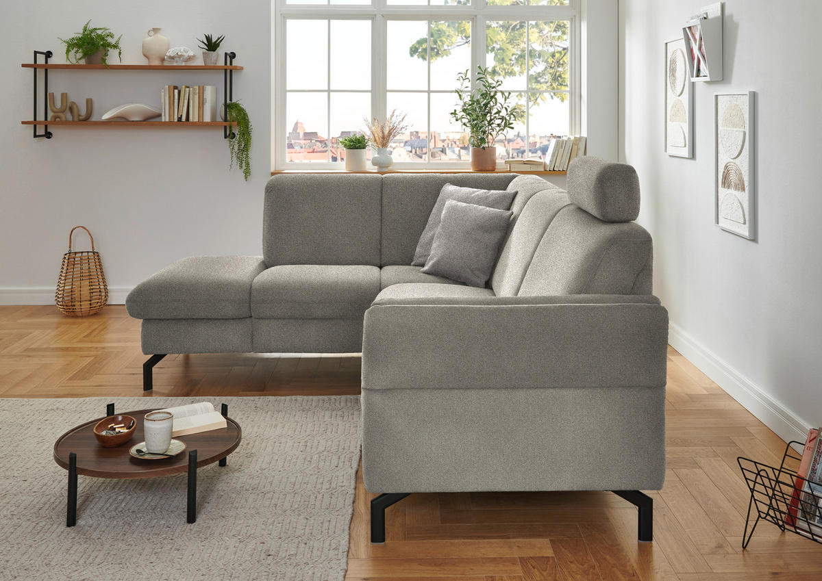 ECKSOFA in Flachgewebe Schilfgrün  - Schilfgrün/Schwarz, Konventionell, Textil/Metall (190/241cm) - Beldomo Comfort