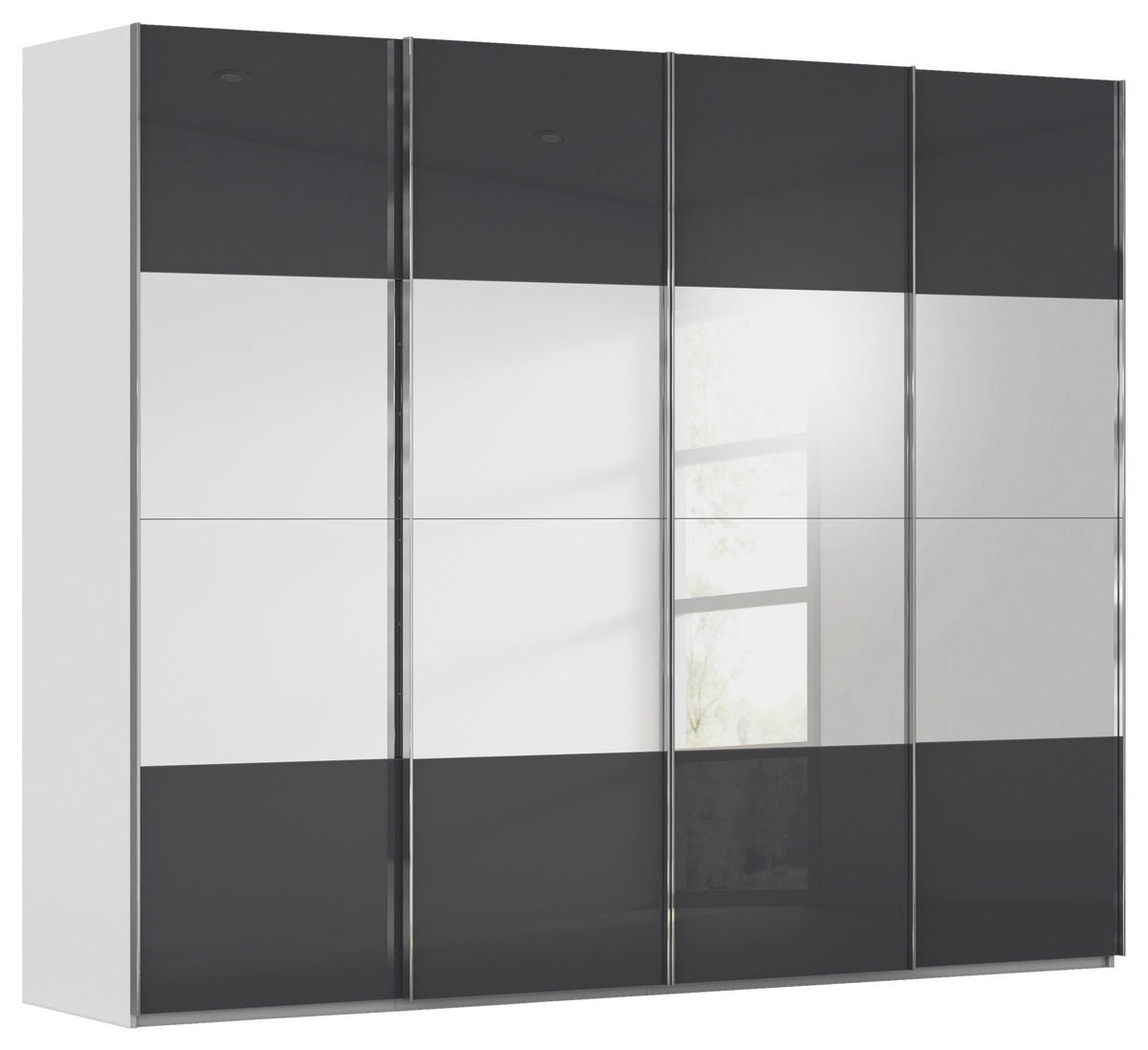 SCHWEBETÜRENSCHRANK 271/223/68 cm 4-türig Schwarz, Seidengrau  - Chromfarben/Seidengrau, Design, Glas/Holzwerkstoff (271/223/68cm) - Novel