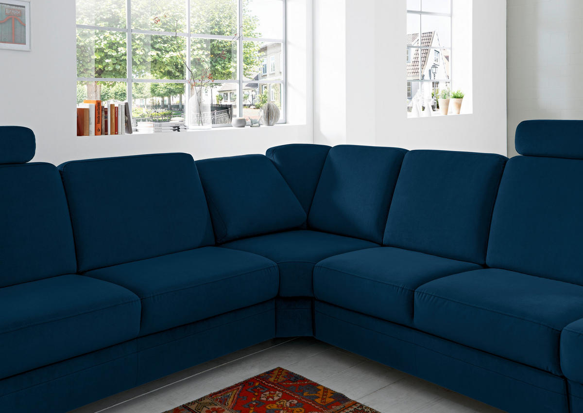 ECKSOFA in Flachgewebe Dunkelblau  - Alufarben/Dunkelblau, Konventionell, Textil/Metall (269/287cm) - Beldomo System