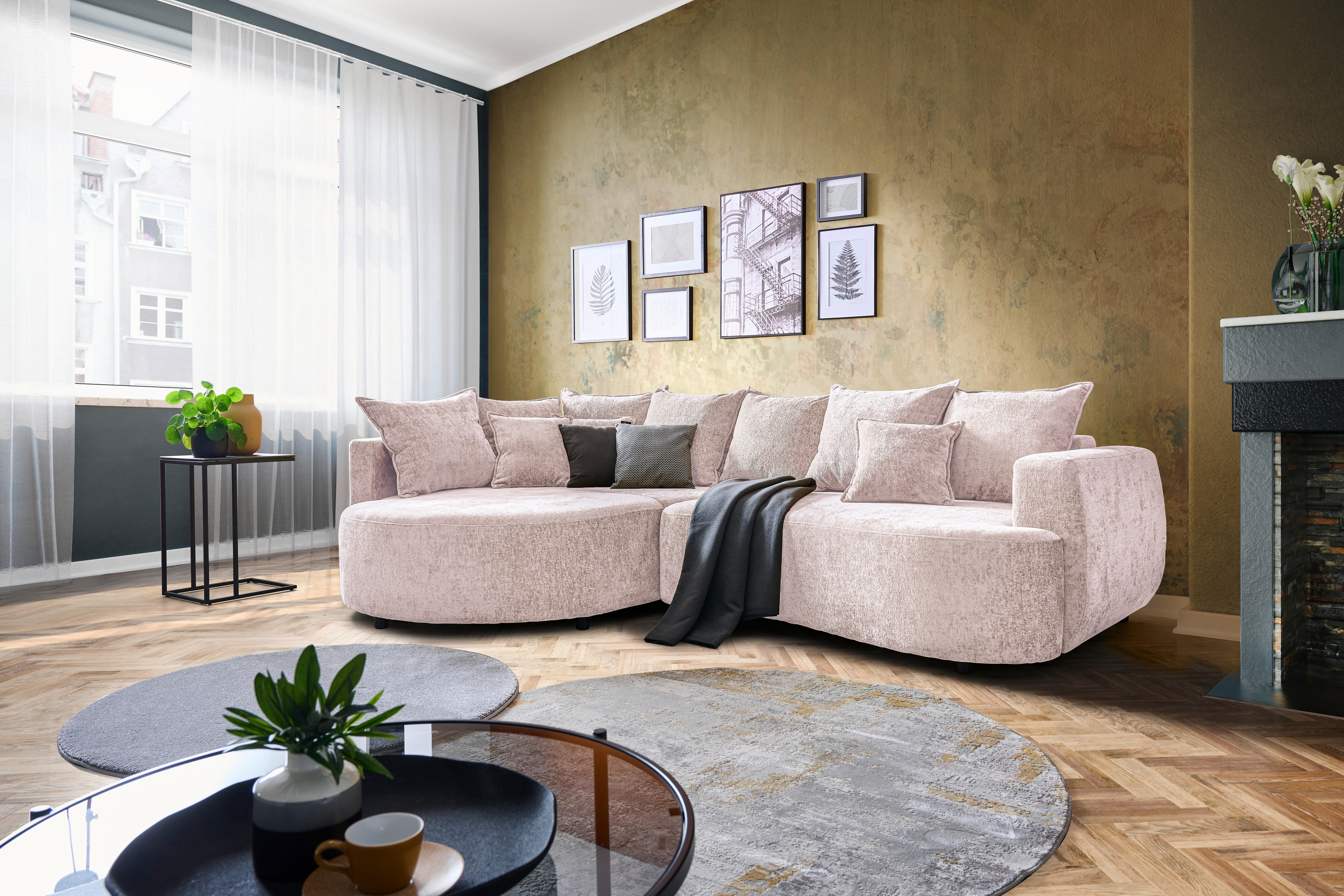 ECKSOFA in Chenille Beige  194/307 cm  - Beige/Schwarz, Design, Kunststoff/Textil (194/307cm) - Carryhome