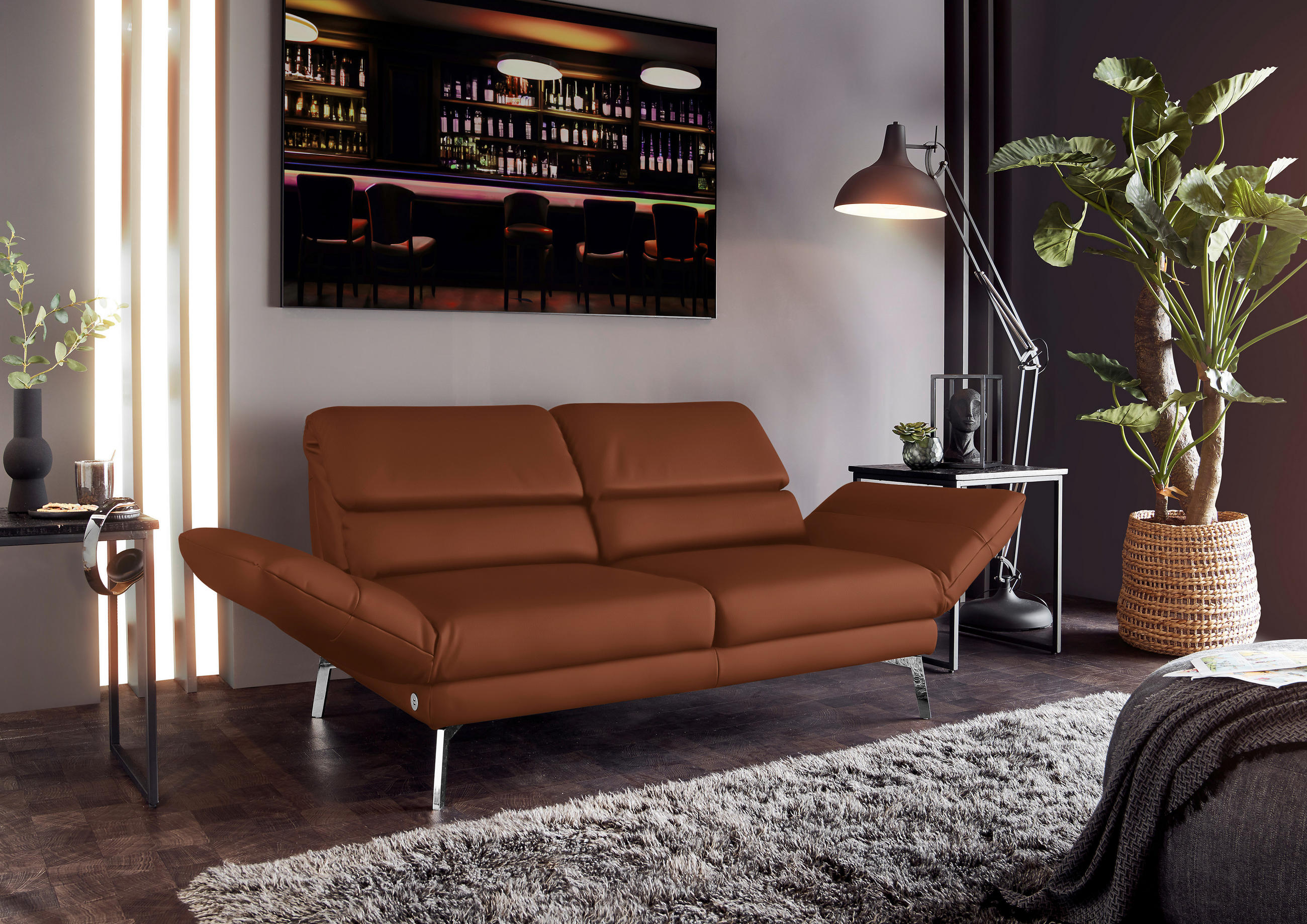 2-SITZER-SOFA in Echtleder Braun  - Chromfarben/Braun, Design, Leder/Metall (178-226/82/96-177cm) - Dieter Knoll