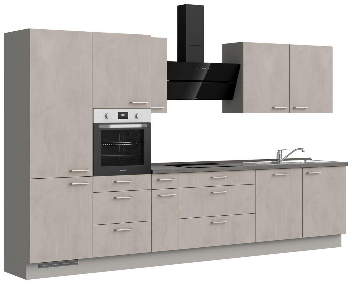 KÜCHENBLOCK Riva 360 cm  in Grau, Schieferfarben  - Schieferfarben/Edelstahlfarben, MODERN, Holzwerkstoff/Metall (360cm) - Nobilia