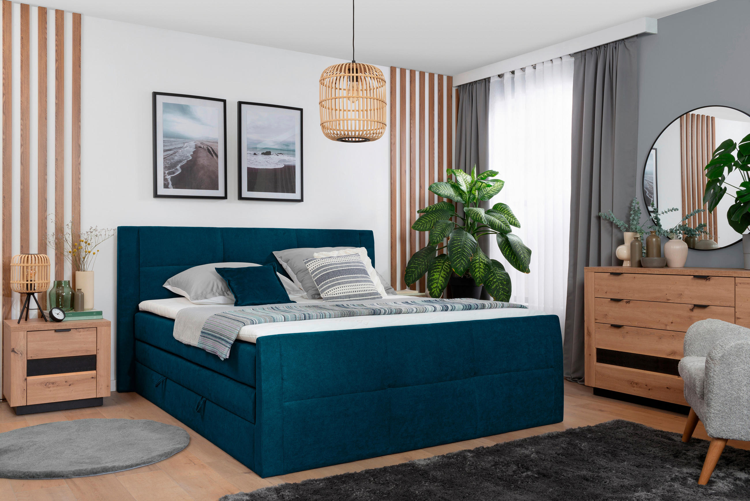 BOXSPRINGBETT 180/200 cm  in Petrol  - Petrol/Schwarz, KONVENTIONELL, Kunststoff/Textil (180/200cm) - Boxxx