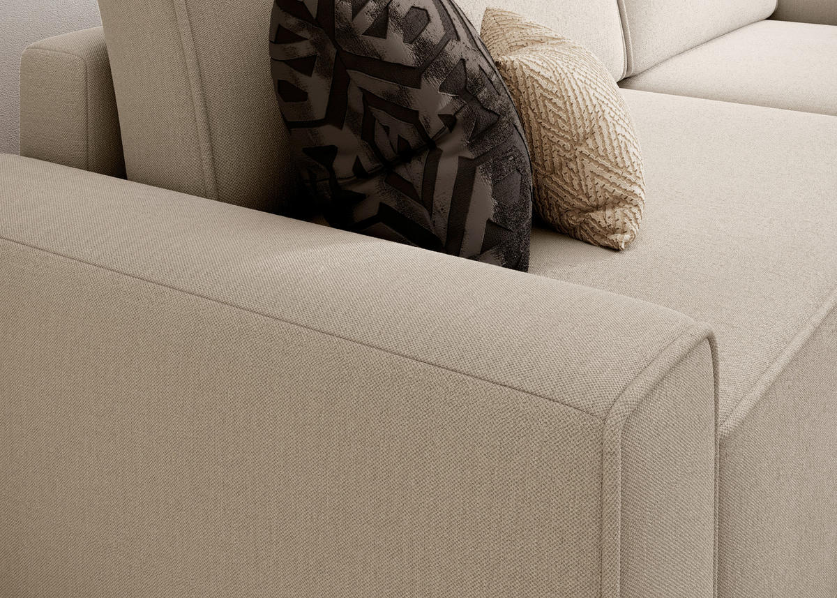 ECKSCHLAFSOFA CHALLANGE  mit Schlafen auf Sitzhöhe, Rücken echt, Armteil links, Armteil rechts Struktur Beige  - Beige/Schwarz, MODERN, Kunststoff/Textil (246/168cm) - Trendmanufaktur