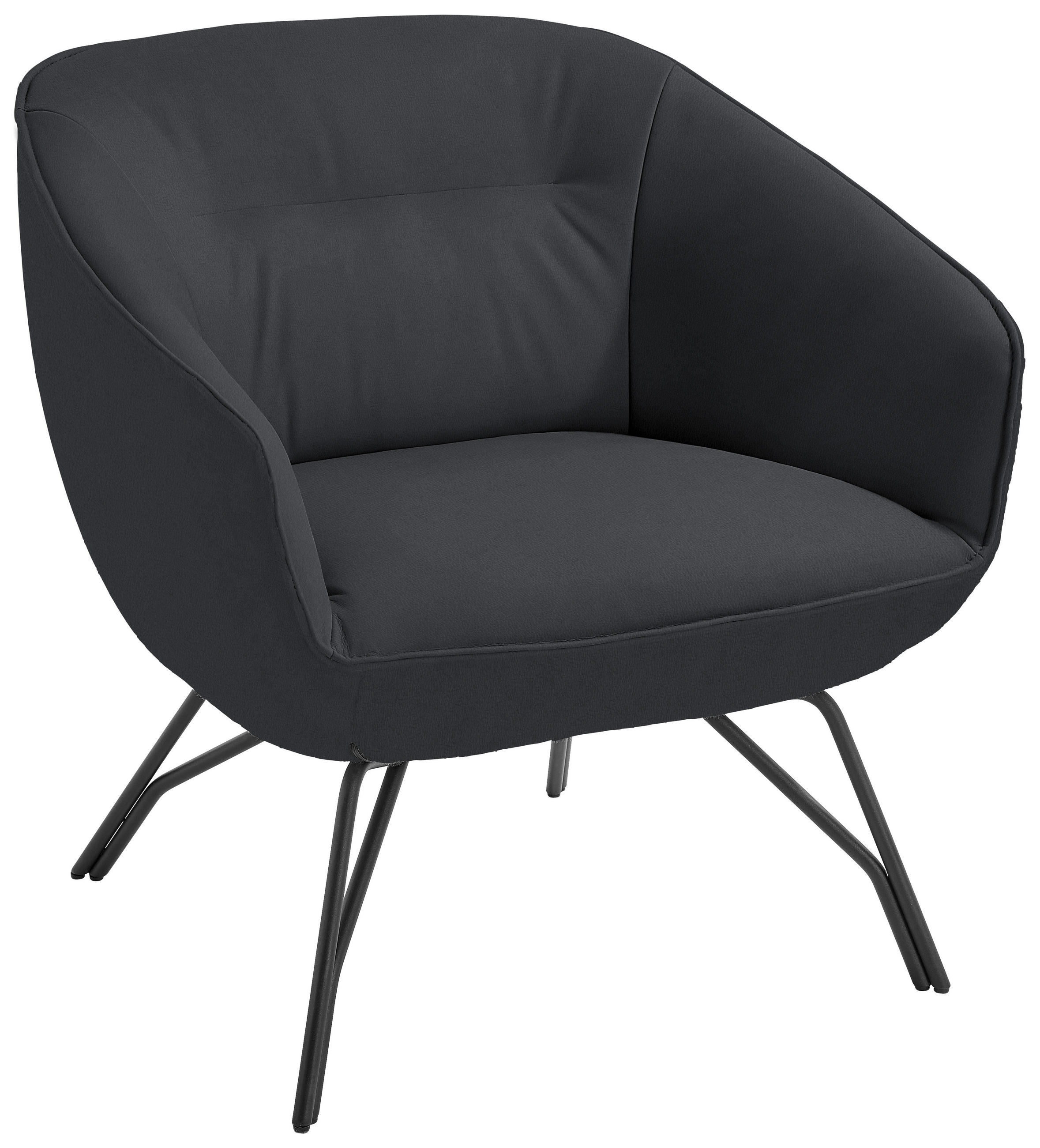 COCKTAILSESSEL in Echtleder Dunkelgrau - Dunkelgrau/Anthrazit, Design, Leder/Metall (76/80/73cm) - Joop!