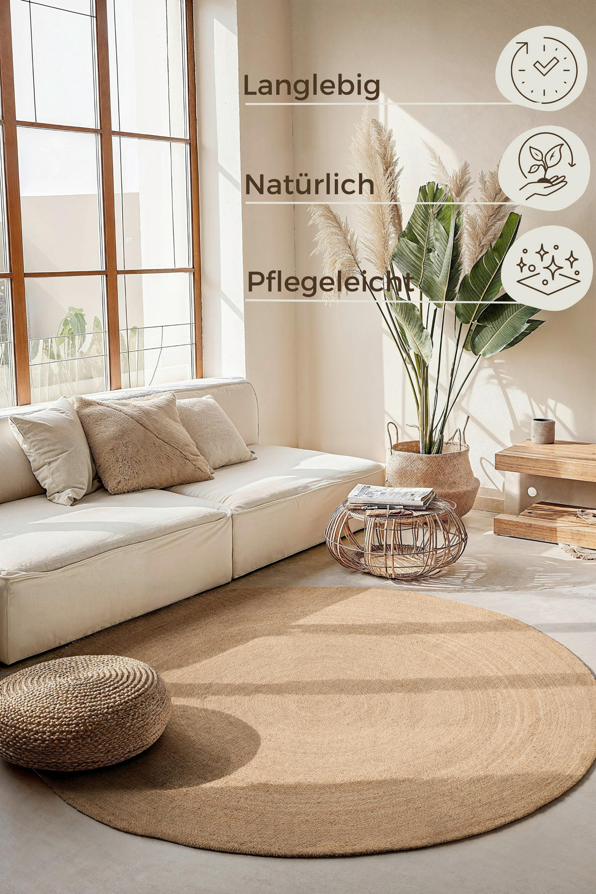 JUTETEPPICH 200 cm Jute Braided Honig, Hellbraun rund  - Hellbraun/Honig, Design, Textil (200cm) - Hanse Home