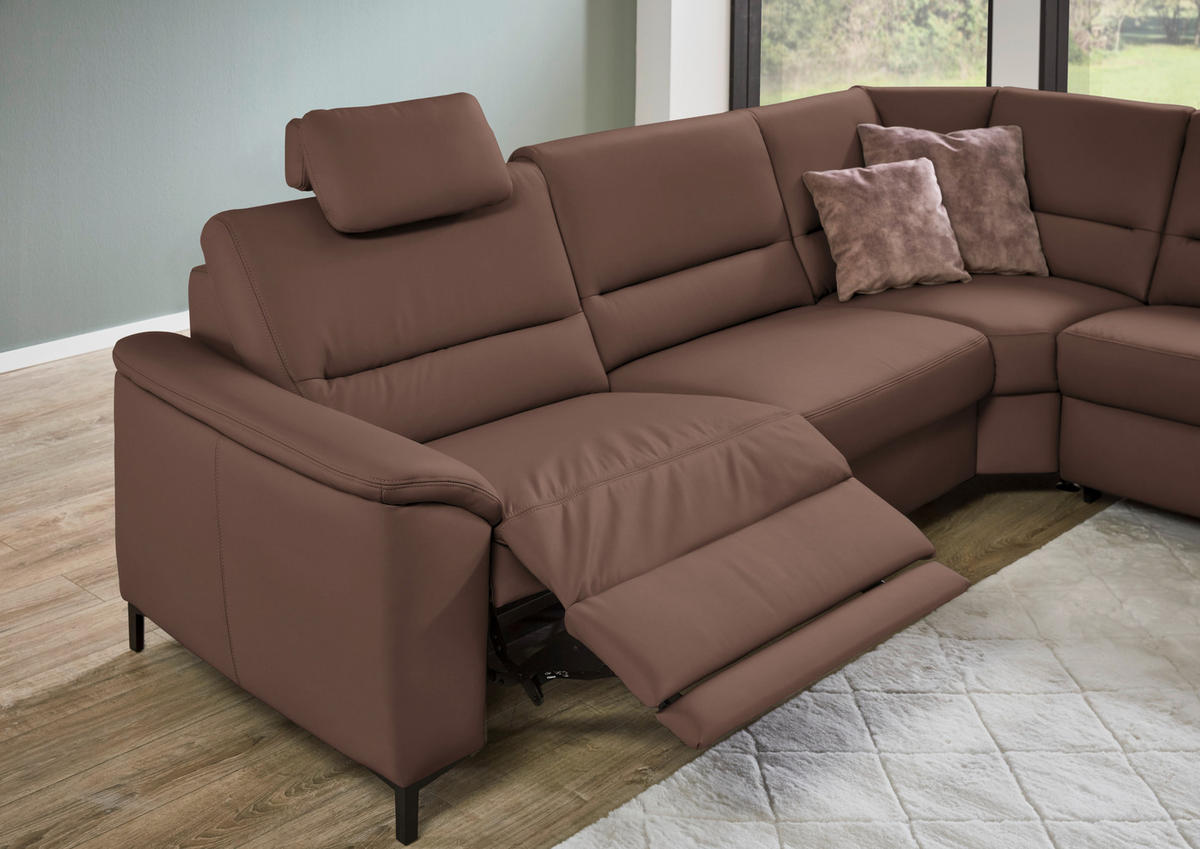 ECKSOFA Echtleder Braun  - Schwarz/Braun, Konventionell, Leder/Metall (290/249cm) - Beldomo Premium