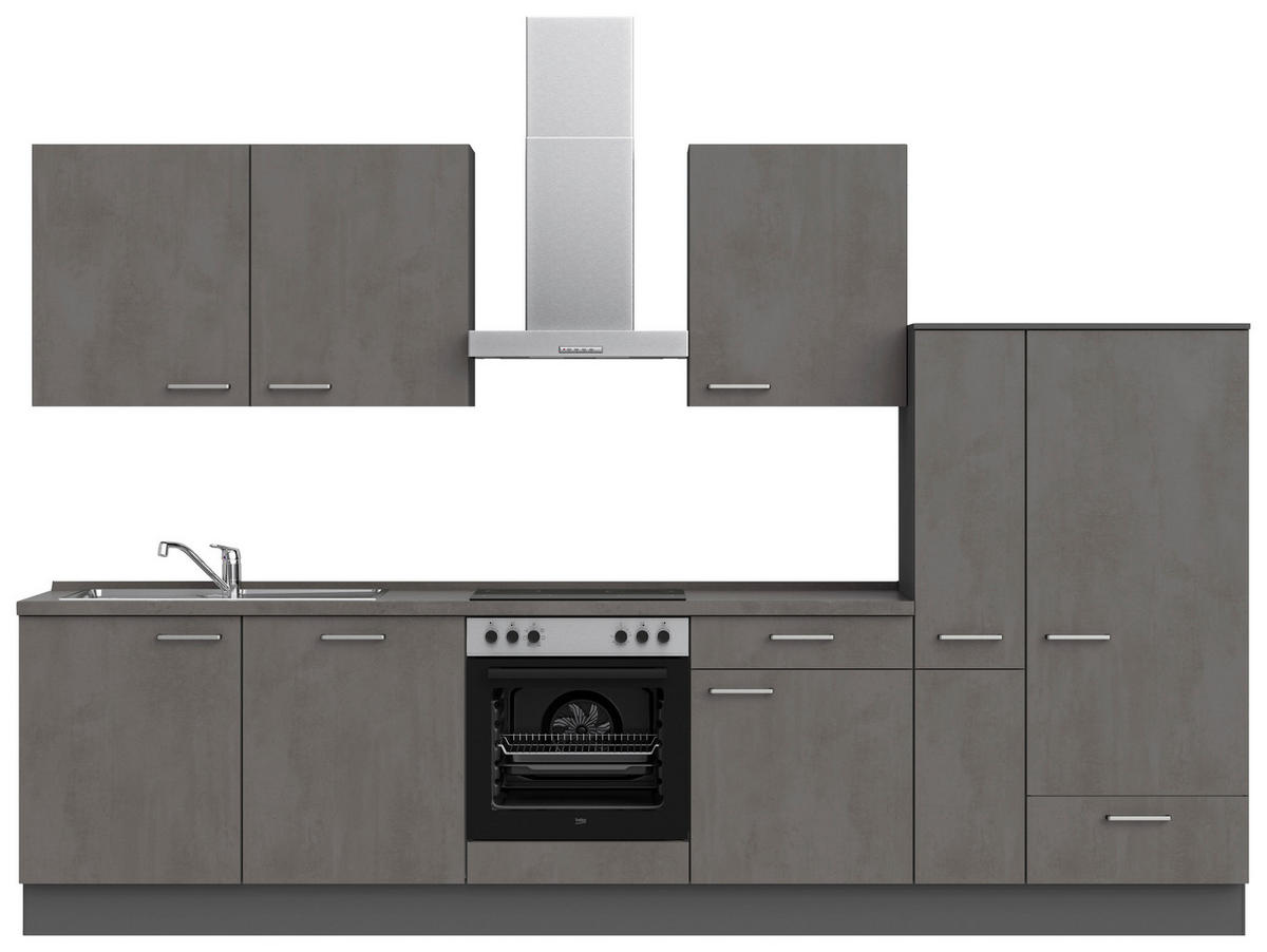 KÜCHENLEERBLOCK Riva 330 cm  in Schieferfarben  - Schieferfarben/Edelstahlfarben, MODERN, Holzwerkstoff/Metall (330cm) - Nobilia