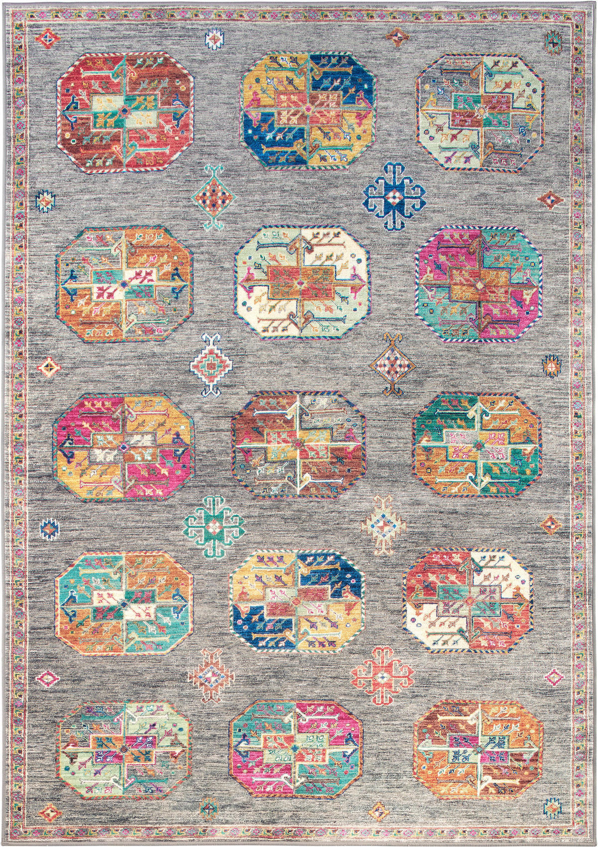 VINTAGE-TEPPICH Cortea Khamil 160/230 cm  in Grau, Türkis, Pink  - Türkis/Pink, LIFESTYLE, Kunststoff/Textil (160/230cm) - Lindorug