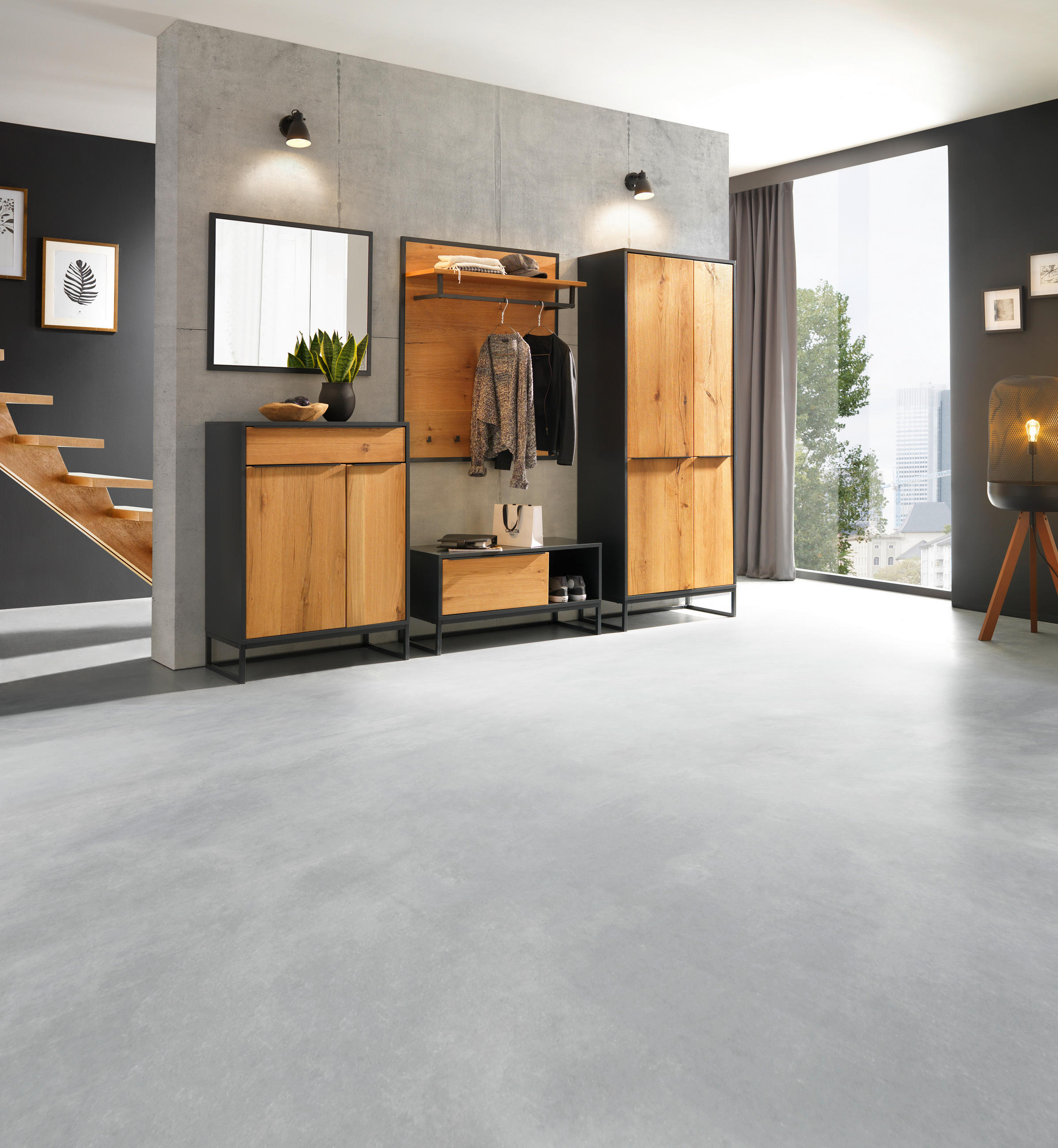 GARDEROBENBANK  in 94,4/46/40 cm  - Eichefarben/Anthrazit, Trend, Holzwerkstoff/Metall (94,4/46/40cm) - Novel