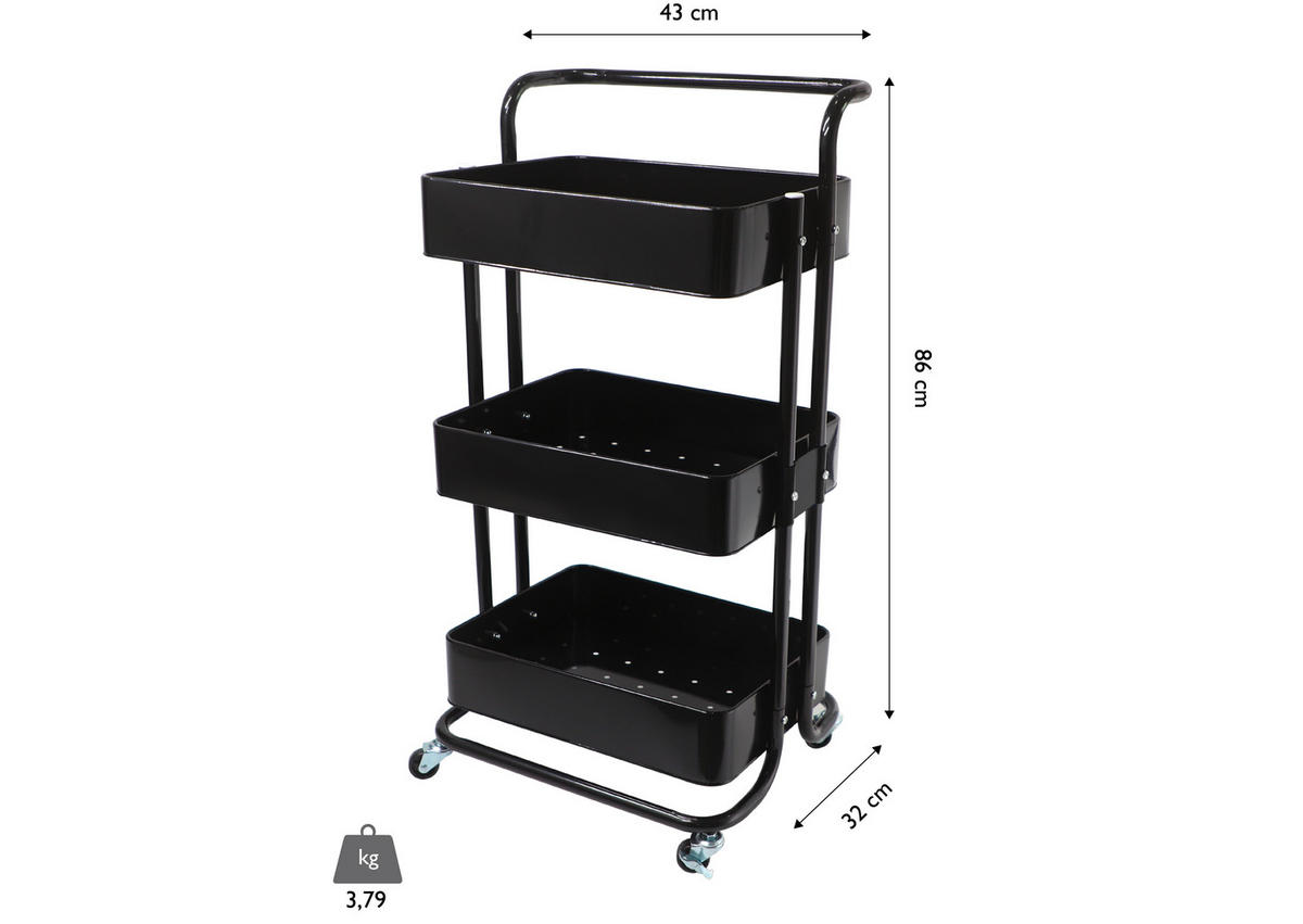 SERVIERWAGEN Schwarz  - Schwarz, Basics, Metall (43/32/86cm) - Echtwerk