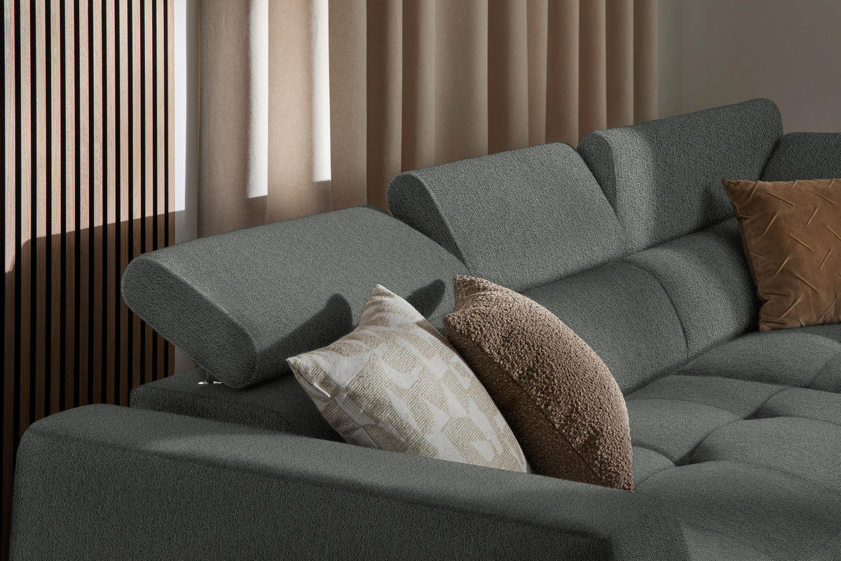 ECKSOFA in Struktur Grau  - Schwarz/Grau, Design, Kunststoff/Textil (284/205cm) - MID.YOU