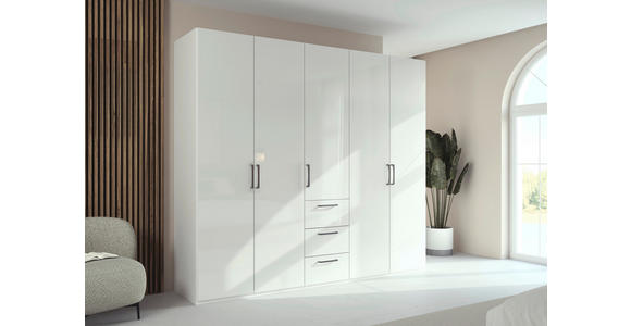 DREHTÜRENSCHRANK 251/235/61 cm,  in Weiß, Weiß Hochglanz, 5-türig  - Edelstahlfarben/Weiß Hochglanz, Basics, Holzwerkstoff/Metall (251/235/61cm) - Novel