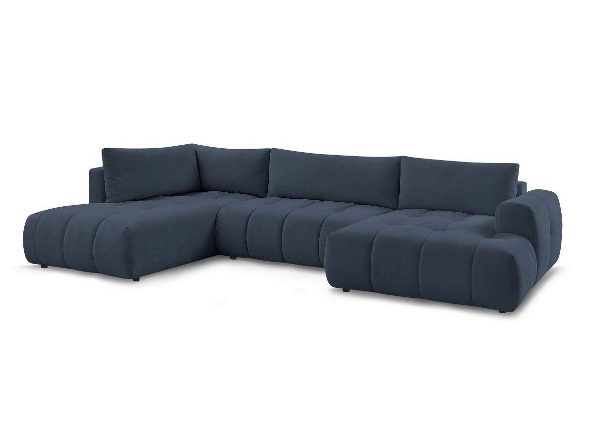 WOHNLANDSCHAFT  FUJI  Dunkelblau Leinenoptik  - Schwarz/Dunkelblau, MODERN, Kunststoff/Textil (204/377/160cm)