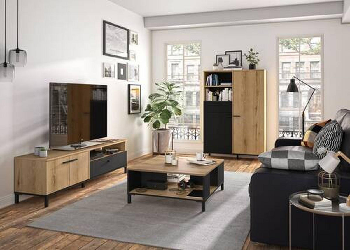 TV-ELEMENT - Eichefarben/Schwarz, MODERN, Holzwerkstoff/Kunststoff (160/47/40cm) - MID.YOU
