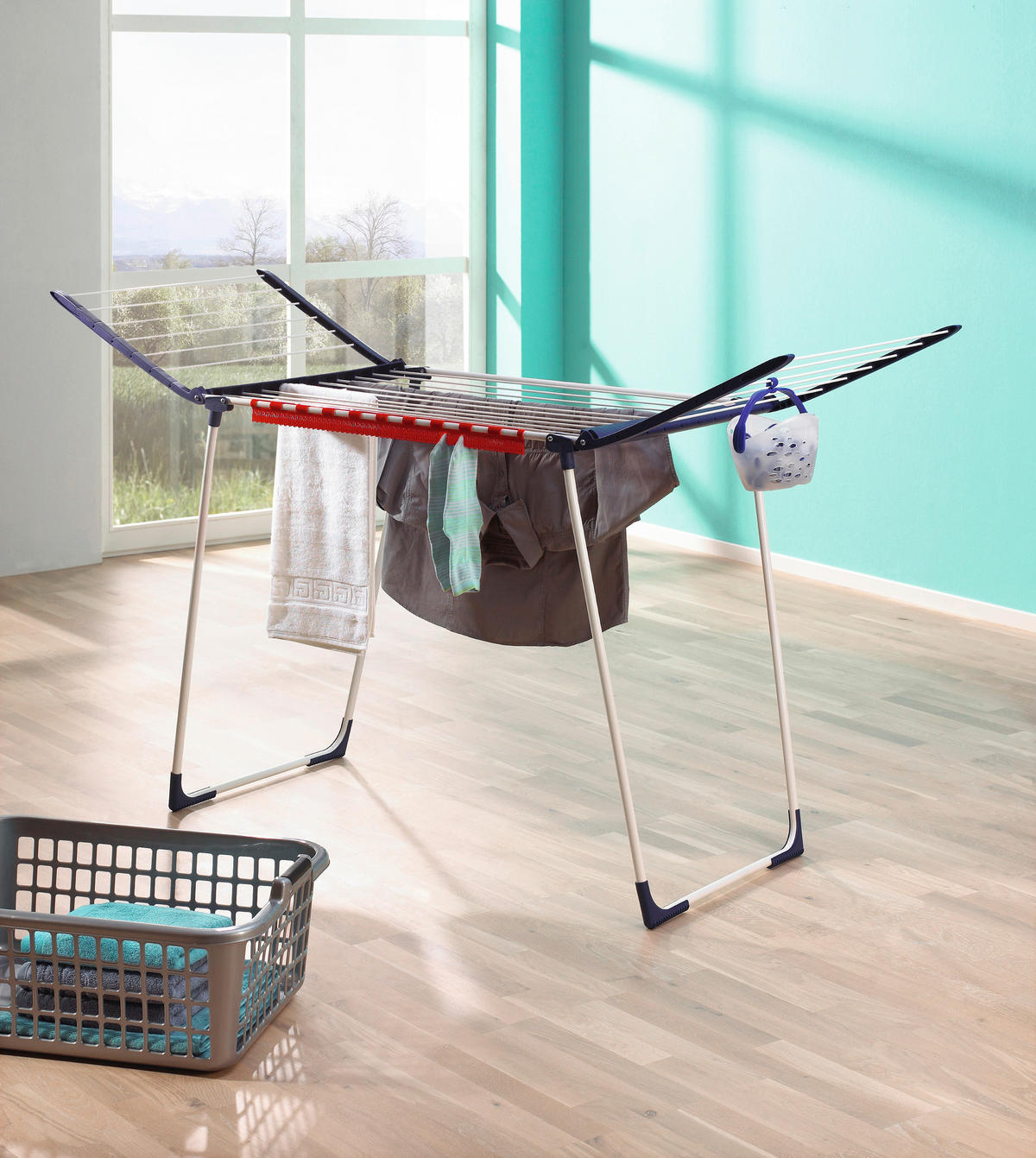 USCĂTOR DE RUFE VERTICAL - albastru/alb, Basics, plastic (87/157/66cm) - Leifheit