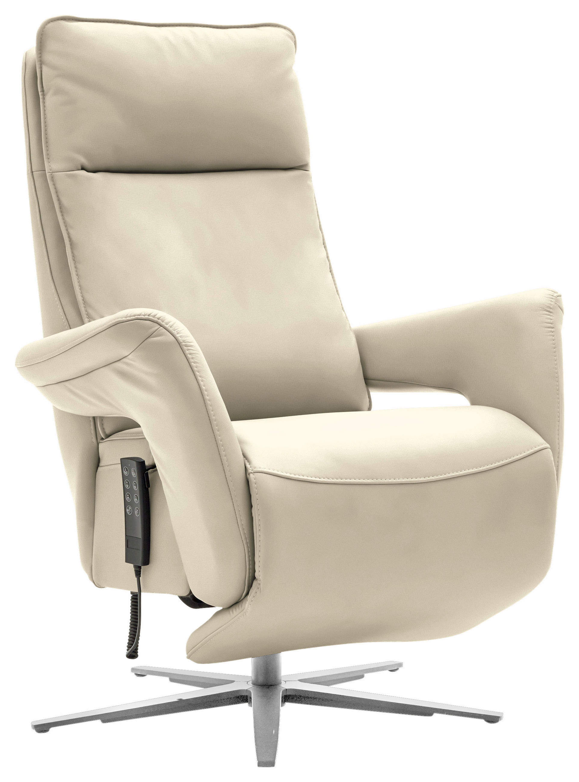 RELAXSESSEL in Leder Creme, Naturfarben  - Edelstahlfarben/Creme, Design, Leder/Metall (79-83/116/87-176cm) - Valdera