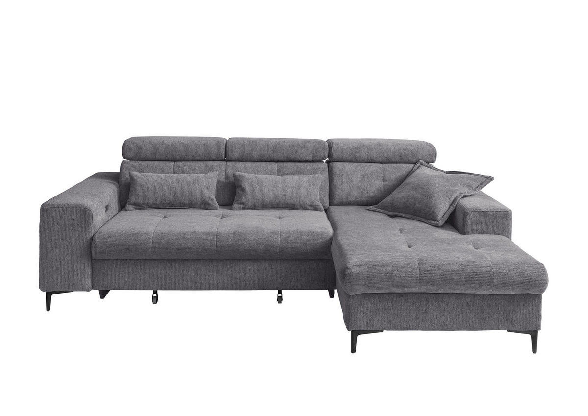 ECKSOFA Chenille Dunkelgrau  - Dunkelgrau/Schwarz, Basics, Textil/Metall (270/186cm) - Livetastic