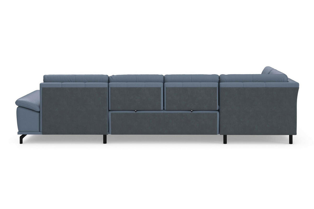 SEDACÍ SOUPRAVA, kůže, šedomodrá - šedomodrá/černá, Basics, kov/textil (223/363/176cm) - Sit & More