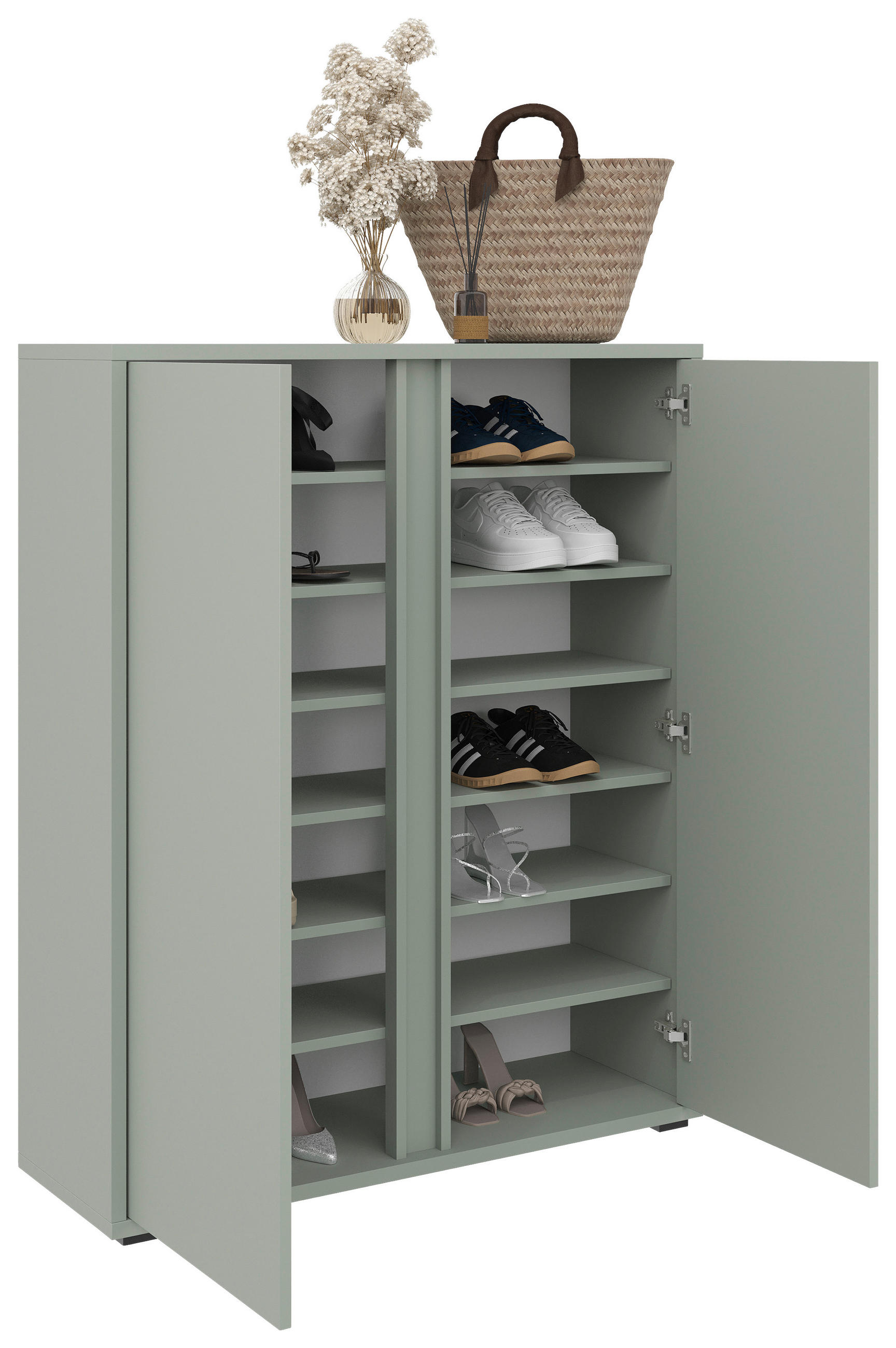 Thumbnail - Xora Schuhschrank, Grün, Holzwerkstoff, 6 Fächer, 97.5x120x33.8 cm, Garderobe, Schuhaufbewahrung, Schuhschränke