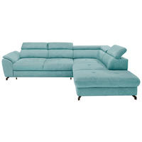 ECKSOFA inkl. Funktion Türkis Webstoff  - Türkis/Schwarz, Design, Textil/Metall (277/237cm) - Stylife