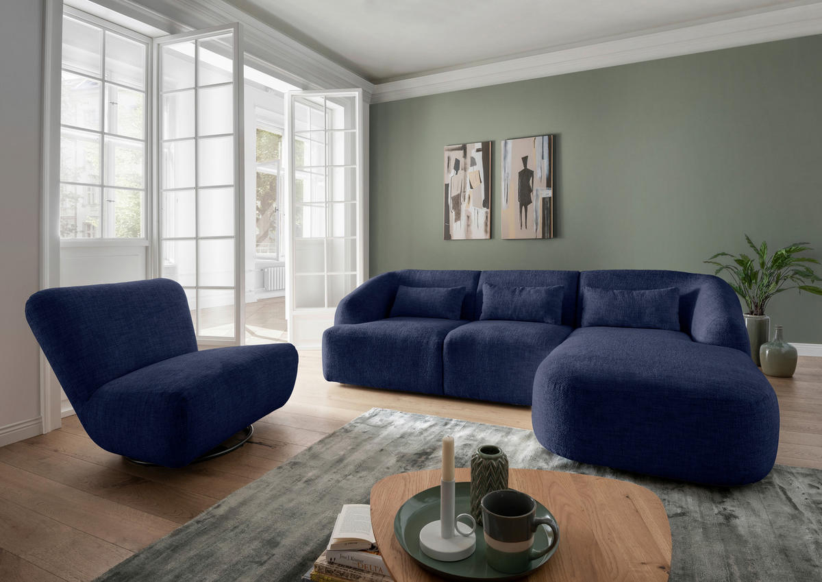 ECKSOFA in Struktur Dunkelblau  - Schwarz/Dunkelblau, Modern, Kunststoff/Textil (256/160cm) - Livetastic