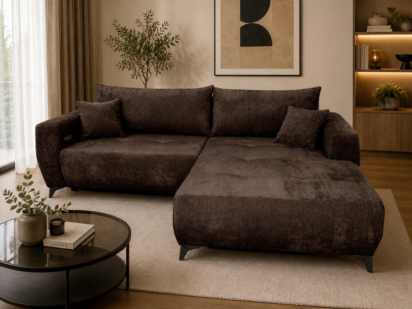 P & B ROHOVÁ SEDAČKA, textil, hnědá