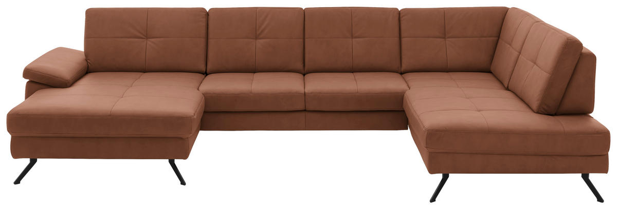 WOHNLANDSCHAFT in Lederlook, Mikrofaser Braun  - Schwarz/Braun, Design, Textil/Metall (345/220cm) - Beldomo System