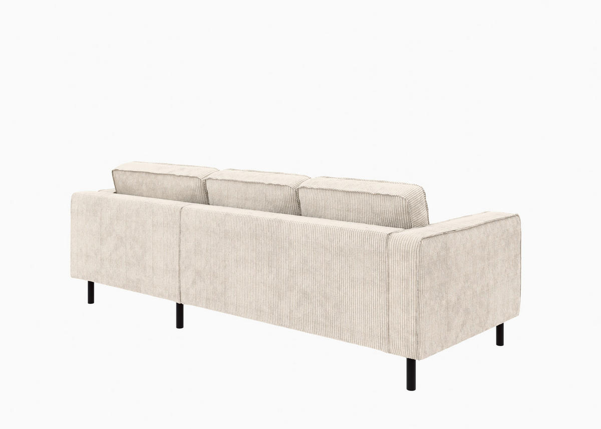 ECKSCHLAFSOFA WATKINS  mit Schlafen auf Sitzhöhe, Rücken echt, Armteil links, Armteil rechts Cord Creme  - Creme/Schwarz, MODERN, Textil/Metall (232/161cm) - Trendmanufaktur