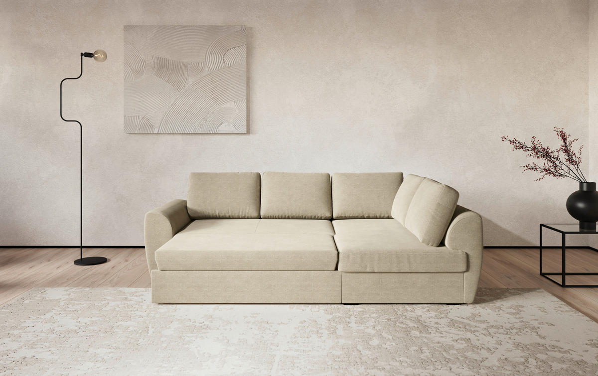 KUTNA GARNITURA tekstil  bež   - bež/crna, Trend, tekstil/plastika (253/154cm) - MID.YOU