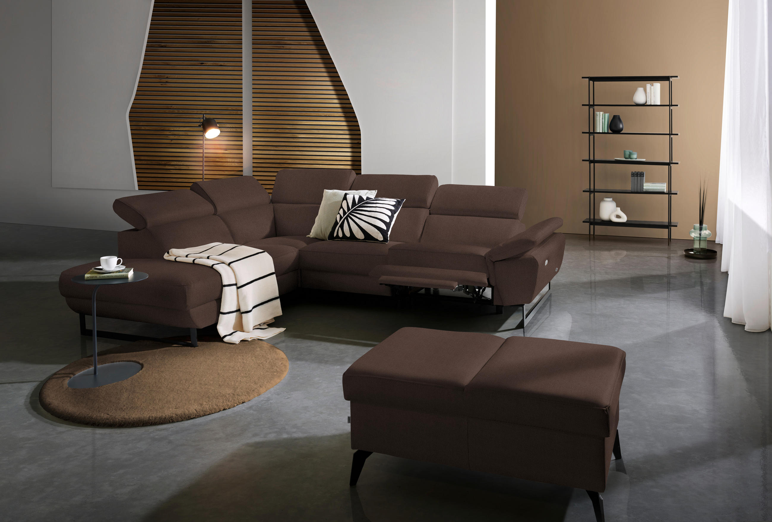 ECKSOFA in Echtleder Braun  - Schwarz/Braun, Design, Leder/Metall (225/281cm) - Celina Home