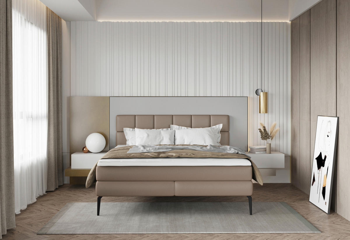 KONTINENTALSÄNG  i ljusbrun  - ljusbrun/svart, Modern, metall/trämaterial (180/200cm) - Vienna Royal Beds